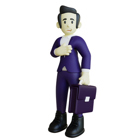 Homme affaires, tenue, valise  3D Illustration
