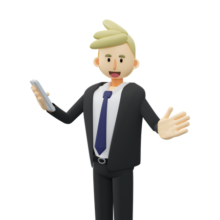 L'homme d'affaires tient un smartphone  3D Illustration