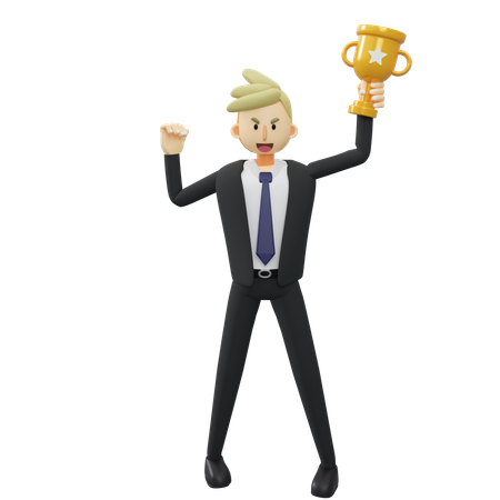 L'homme d'affaires tient un trophée  3D Illustration