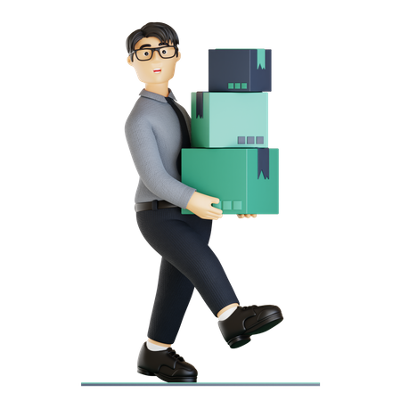 Homme d'affaires transportant des boîtes  3D Illustration