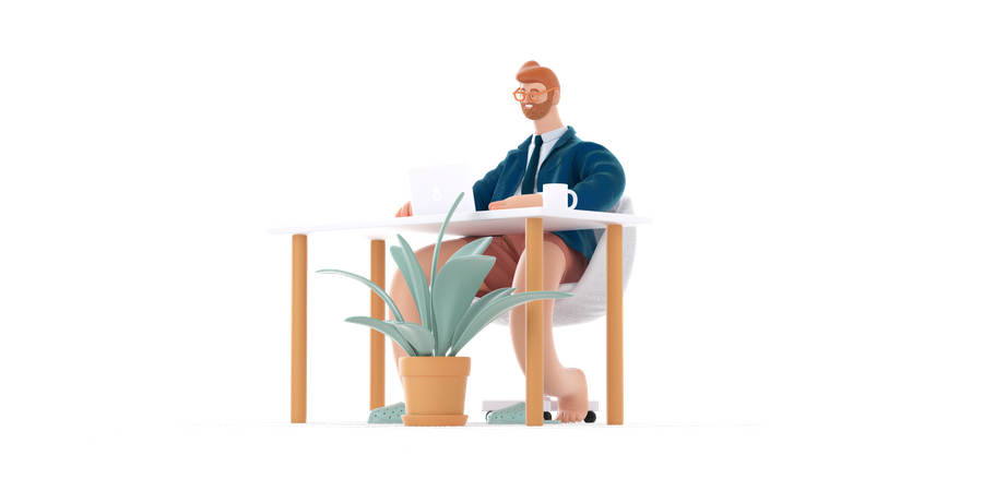 Homme d'affaires travaillant à domicile  3D Illustration