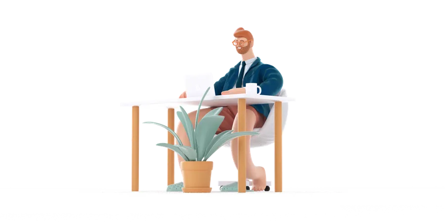 Homme d'affaires travaillant à domicile  3D Illustration