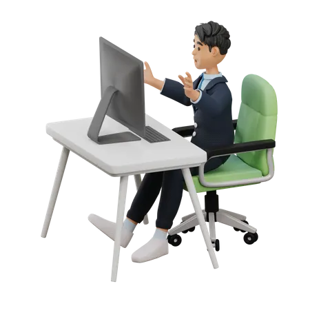 Homme d'affaires travaillant devant un ordinateur  3D Illustration