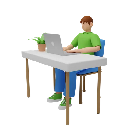 Homme d'affaires travaillant sur ordinateur  3D Illustration