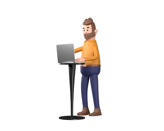 Homme d'affaires travaillant sur un ordinateur portable  3D Illustration