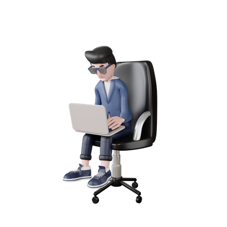 Homme d'affaires travaillant sur un ordinateur portable  3D Icon