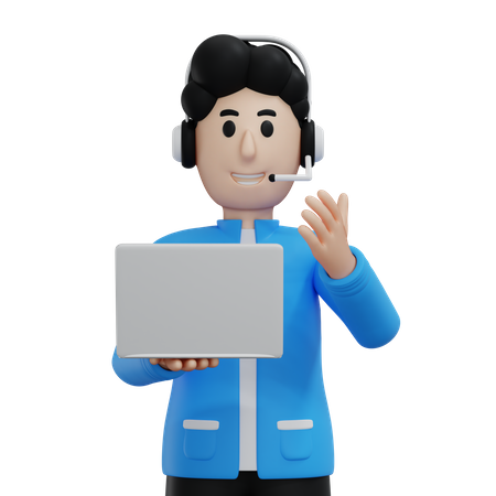 Homme d'affaires travaillant sur un ordinateur portable  3D Icon