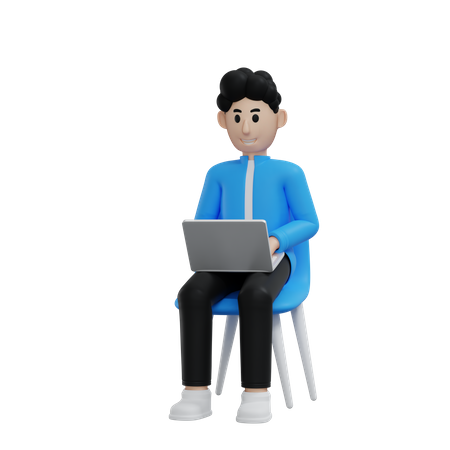 Homme d'affaires travaillant sur un ordinateur portable  3D Icon