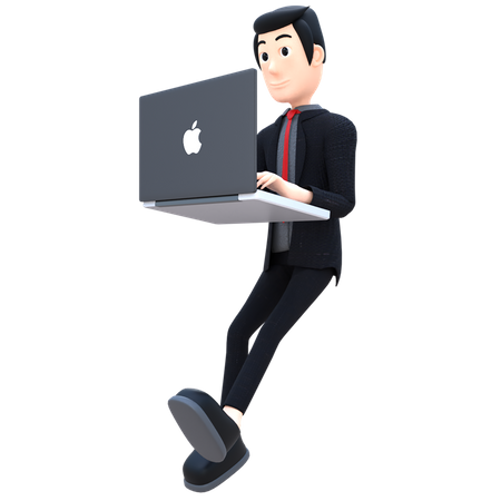 Homme d'affaires travaillant sur un livre mac  3D Illustration