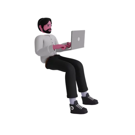 Homme d'affaires travaillant sur un ordinateur portable  3D Illustration