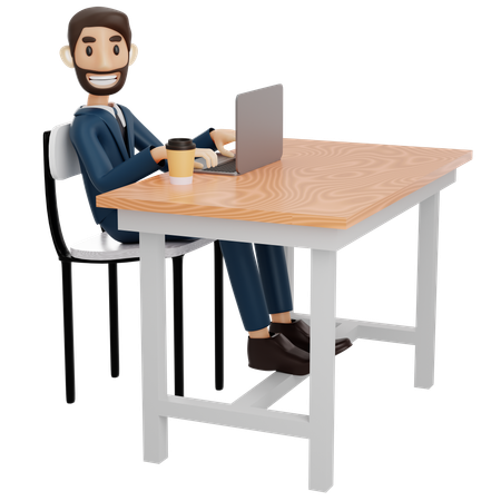 Homme d'affaires travaillant sur un ordinateur portable au bureau  3D Illustration