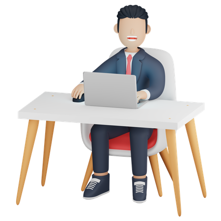 Homme d'affaires assis au bureau  3D Illustration