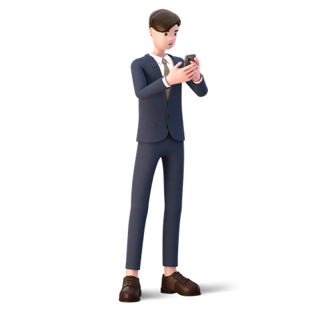 Homme d'affaires utilisant le téléphone  3D Illustration