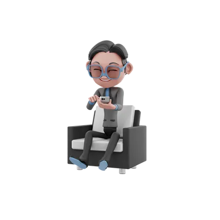 Homme d'affaires utilisant un mobile  3D Illustration