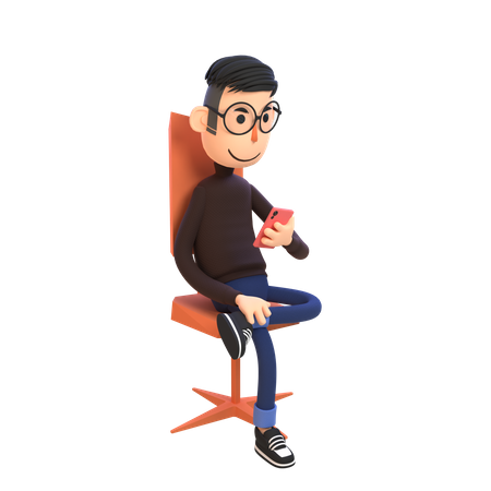 Un homme d'affaires utilise un smartphone assis sur une chaise de bureau  3D Illustration