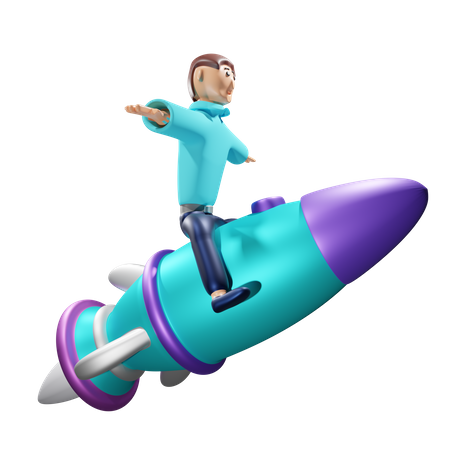 Homme d'affaires volant sur une fusée  3D Illustration