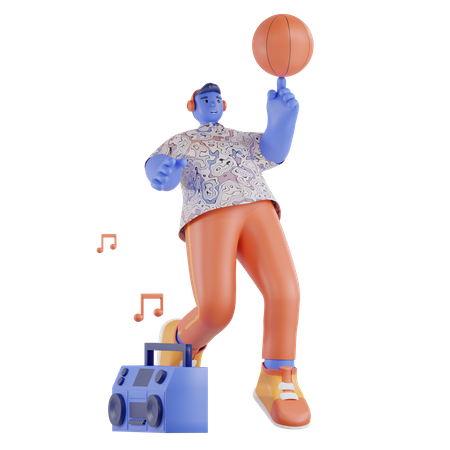 Homme dansant avec un ballon de basket  3D Illustration