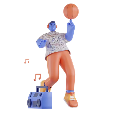 Homme dansant avec un ballon de basket  3D Illustration