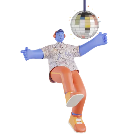 Homme dansant sous les lumières disco  3D Illustration