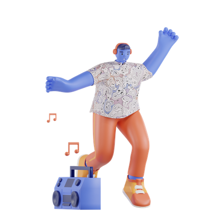 Homme dansant sur la musique de la radio  3D Illustration