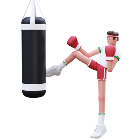 Homme de remise en forme faisant du Kick Boxing  3D Illustration