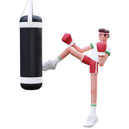 Homme de remise en forme faisant du Kick Boxing  3D Illustration