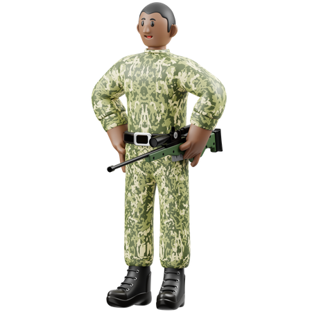 Homme de l'armée debout et tenant un pistolet  3D Illustration