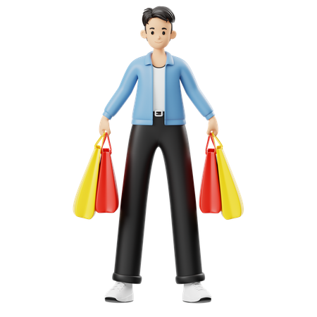 Homme debout avec des sacs à provisions  3D Illustration