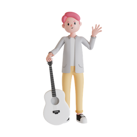 Homme debout avec guitare  3D Illustration