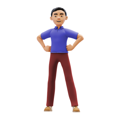 Homme debout avec les deux mains sur la taille  3D Illustration