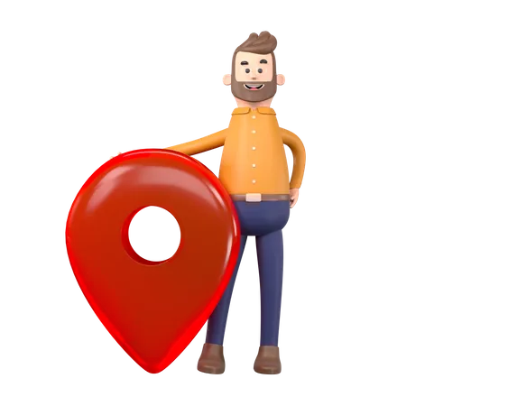 Homme debout avec épingle de localisation  3D Illustration