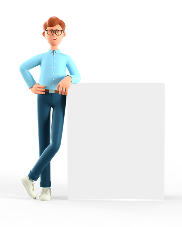 Homme debout avec tableau blanc  3D Illustration