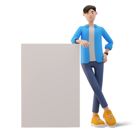 Homme debout près d'une pancarte  3D Illustration