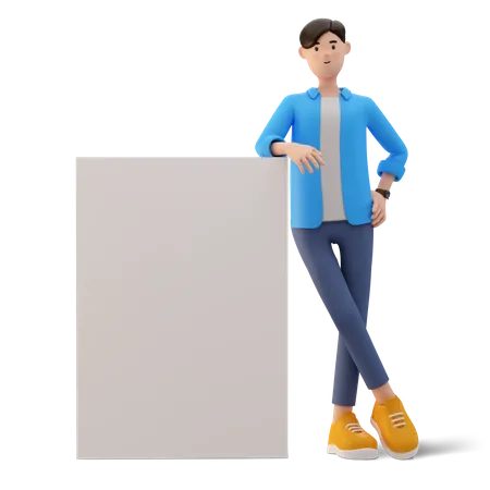 Homme debout près d'une pancarte  3D Illustration