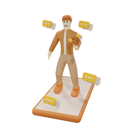 Homme debout sur mobile tout en discutant  3D Illustration