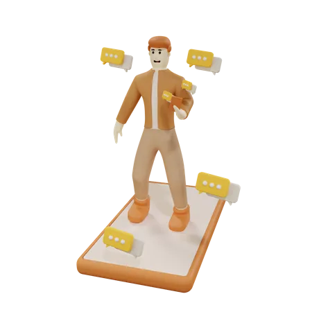 Homme debout sur mobile tout en discutant  3D Illustration