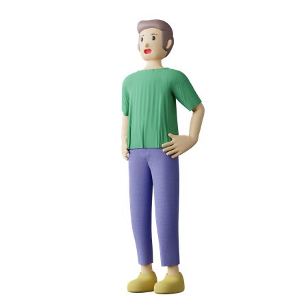 Homme décontracté, mains sur la taille, pose  3D Illustration