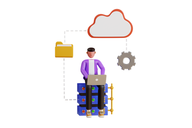 Homme déplaçant des données vers le stockage cloud  3D Icon