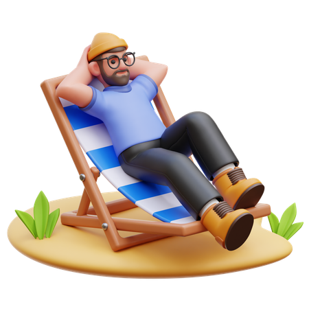 Homme relaxant à la plage  3D Illustration