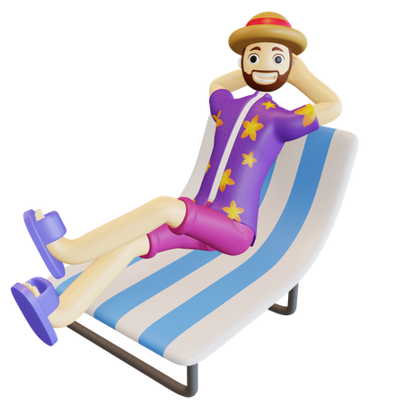 Homme relaxant sur la plage  3D Illustration