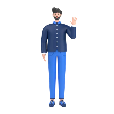 Homme disant bonjour en agitant la main  3D Illustration