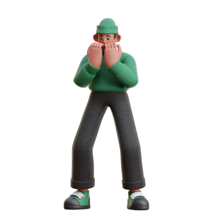 Homme donnant une expression effrayée  3D Illustration