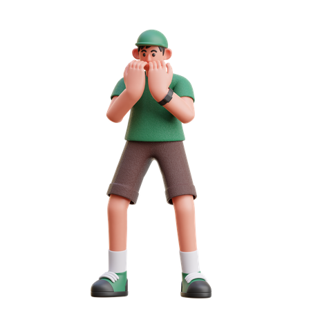 Homme donnant une expression effrayée  3D Illustration