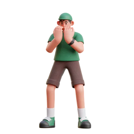 Homme donnant une expression effrayée  3D Illustration