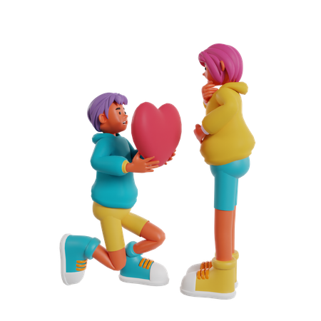 Homme donnant un ballon coeur à une femme  3D Illustration