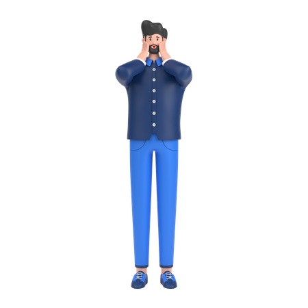 Homme donnant une expression effrayée avec sa main  3D Icon