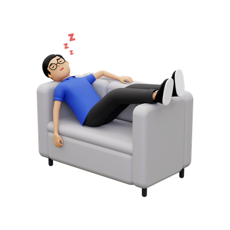 Homme qui dort sur le canapé  3D Illustration