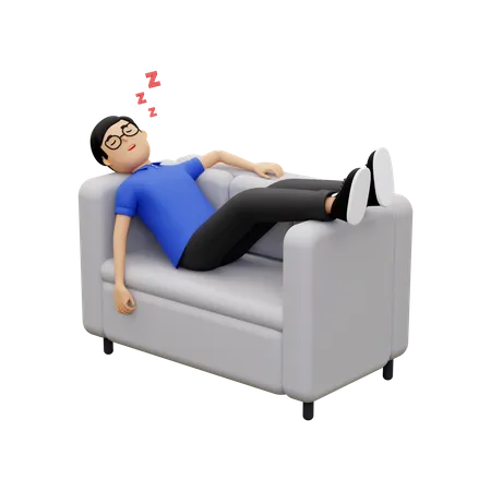 Homme qui dort sur le canapé  3D Illustration