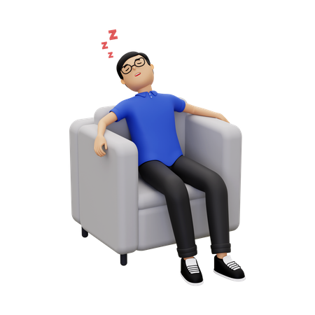 Homme qui dort sur le canapé  3D Illustration