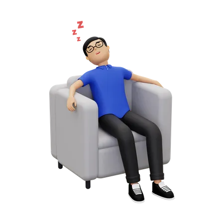 Homme qui dort sur le canapé  3D Illustration